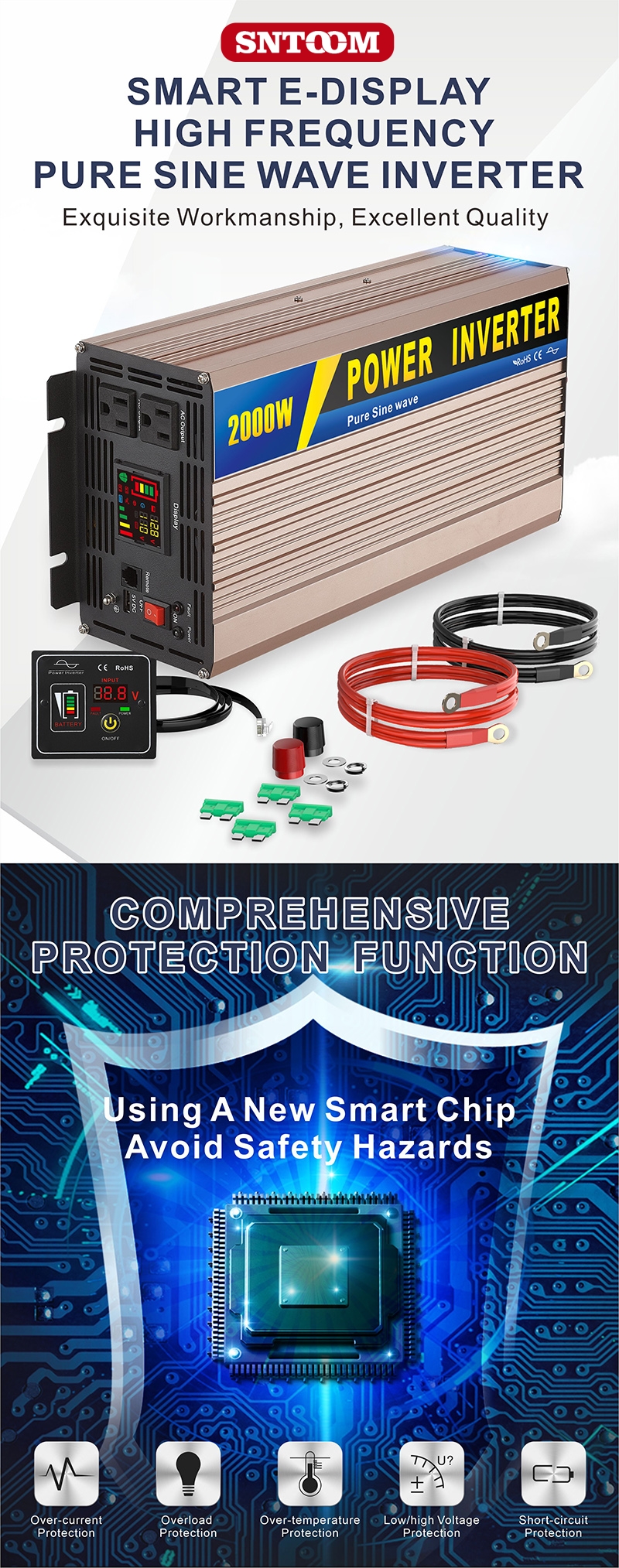 สมาร์ทอิเล็กทรอนิกส์อินเวอร์เตอร์คลื่นไซน์ที่มีความถี่สูง